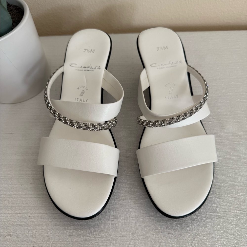 New Italian Shoemakers Contesa White Rhinestone Strap Wedge Slide Sandals Italy - Picture 2 of 13